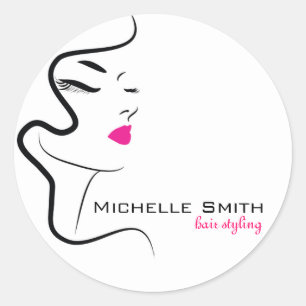 Girl with wavy hair Hairstyling branding icon Classic Round Sticker