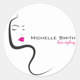 Girl with wavy hair Hairstyling branding icon Classic Round Sticker