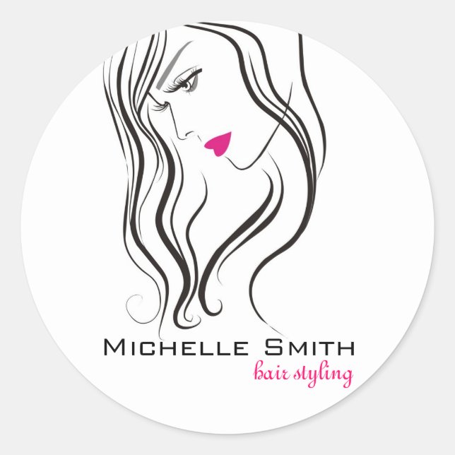 Girl with wavy hair Hairstyling branding icon Classic Round Sticker (Front)