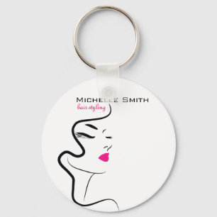Girl with wavy hair Hairstyling branding icon Keychain
