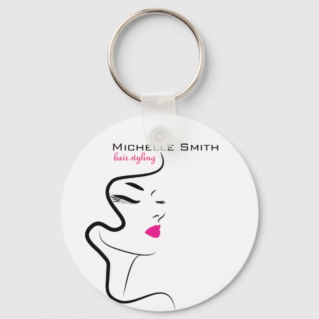 Girl with wavy hair Hairstyling branding icon Keychain (Front)