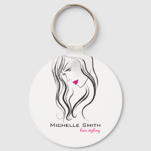 Girl with wavy hair Hairstyling branding icon Keychain