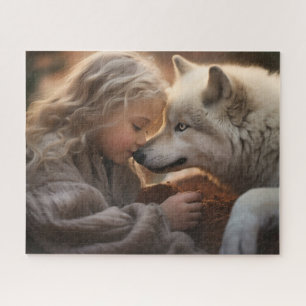 Girl With White Wolf  Jigsaw Puzzle