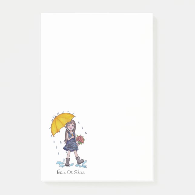 Girl With Yellow Umbrella In Watercolor Post-it Notes (Front)