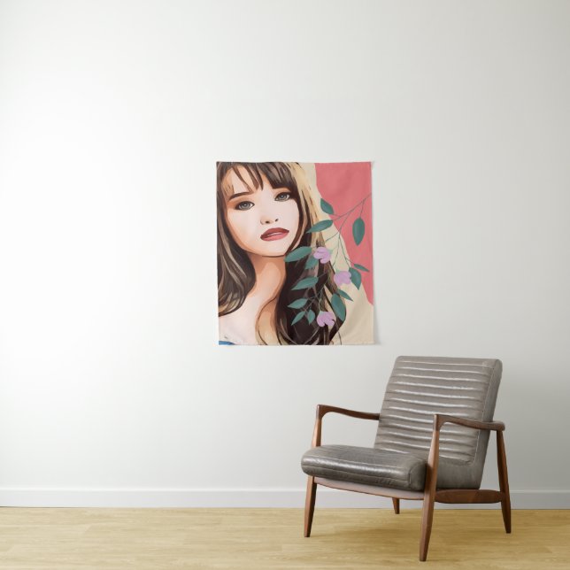 Girl woman female lady pretty face, portrait art T Tapestry (In Situ)