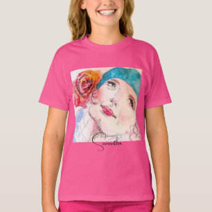 Girl Woman Pink Watercolor Aqua Beret Rose Phone T-Shirt