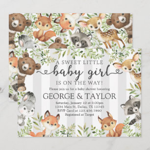 Girl Woodland Animal Baby Shower Invitation Invite