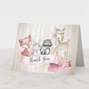 Girl Woodland Animal Friends Baby Shower Thank You Card