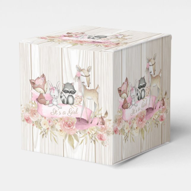 Girl Woodland Baby Shower Favor Box (Front Side)
