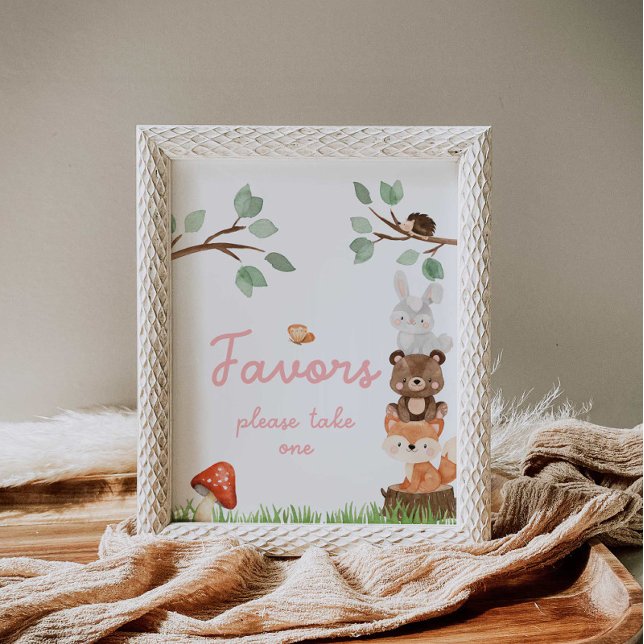 Girl Woodland Baby Shower Favours Sign Poster (Creator Uploaded)