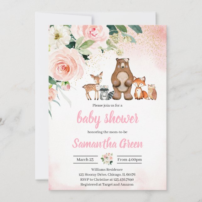 Girl Woodland Baby Shower Invitation (Front)