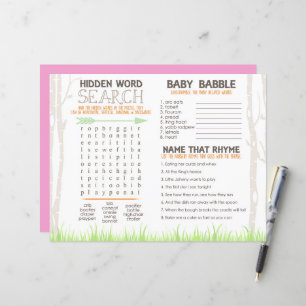 Girl Woodland Baby Shower Placemat Activity Sheet