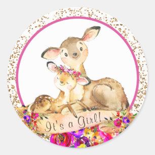Girl Woodland Deer Baby Shower Stickers