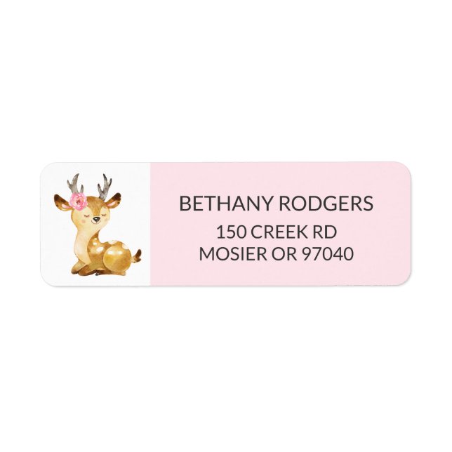 Girl Woodland Enveloppe Baby shower Adresse de ret (Devant)