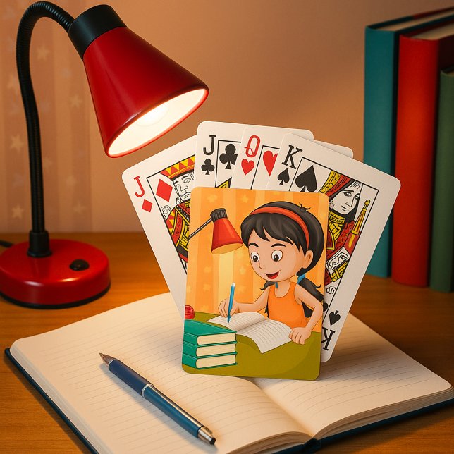 Girl Working At A Desk Playing Cards (Creator Uploaded)