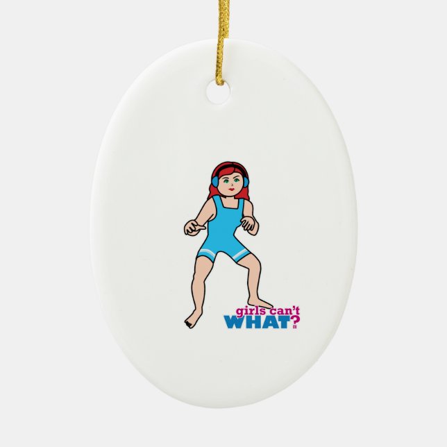 Girl Wrestler Ceramic Ornament (Front)