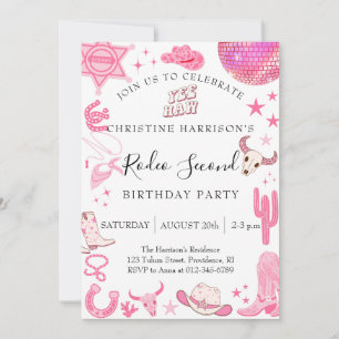 Girl Yee Haw Rodeo 2nd Birthday Invitation