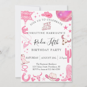 Girl Yee Haw Rodeo 5th Birthday  Invitation