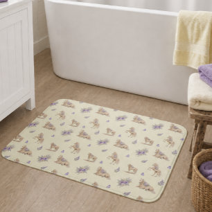 Girl Yellow Purple Horse Floral Pattern Bath Mat