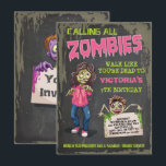 Girl Zombie Birthday Party Invitations<br><div class="desc">Super fun Zombie birthday party invitations with three zombies, grungy background and back.
Great for a Girl's sleepover, halloween party, or any occasion that includes scary zombies!</div>