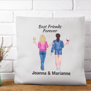 Girlfriend Best Friends Blonde Brunette Wine Lover Throw Pillow