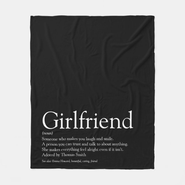 Girlfriend Definition Cool Fun Black and White Fleece Blanket (Front)