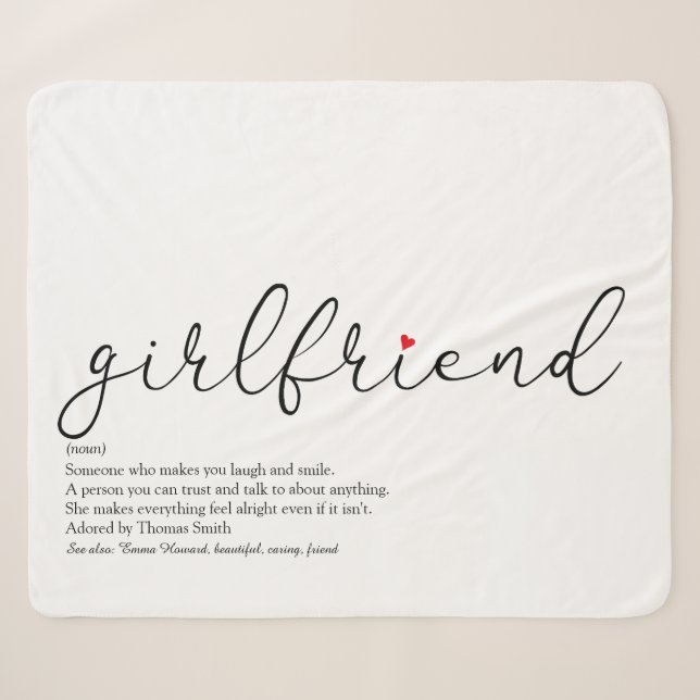 Girlfriend Definition Red Love Heart Chic Script Sherpa Blanket (Front (Horizontal))