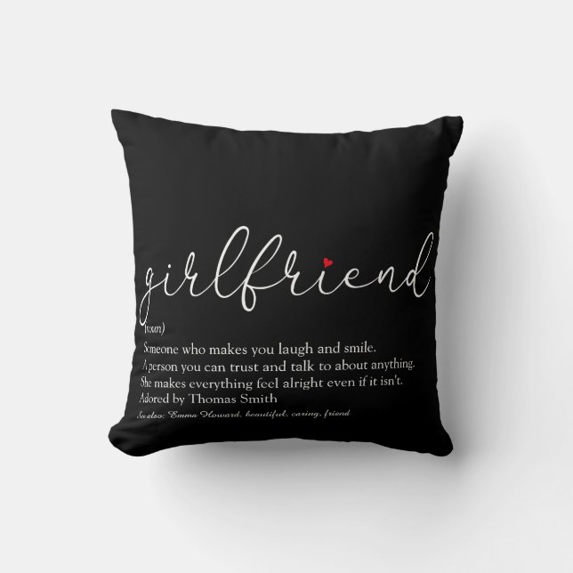 Girlfriend Definition Saying Script Love Heart Throw Pillow (Front)