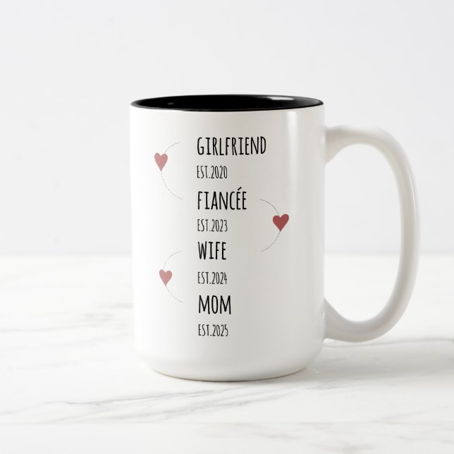 Girlfriend Fiancée Wife Mom Custom Dates Two-Tone Coffee Mug (Right)