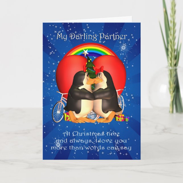 Girlfriend Lesbian Christmas Card With Kissing Pen (Front)