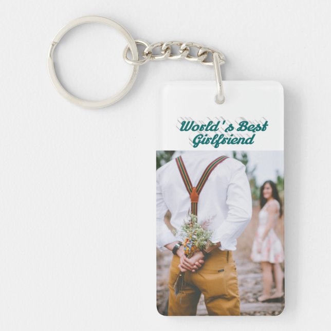 Girlfriend photo green script   keychain (Front)
