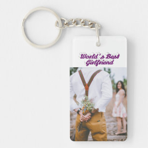 Girlfriend photo purple script   keychain
