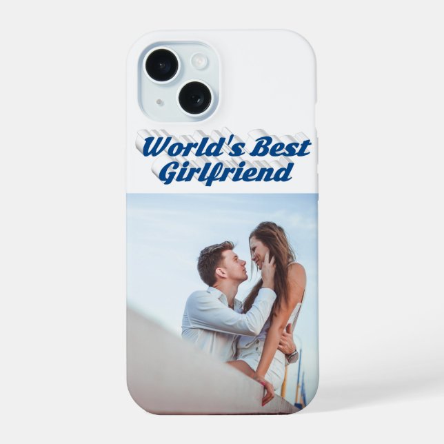 Girlfriend Photo sea blue typography iPhone 15 Case (Back)