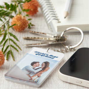 Girlfriend Photo sea blue typography Keychain