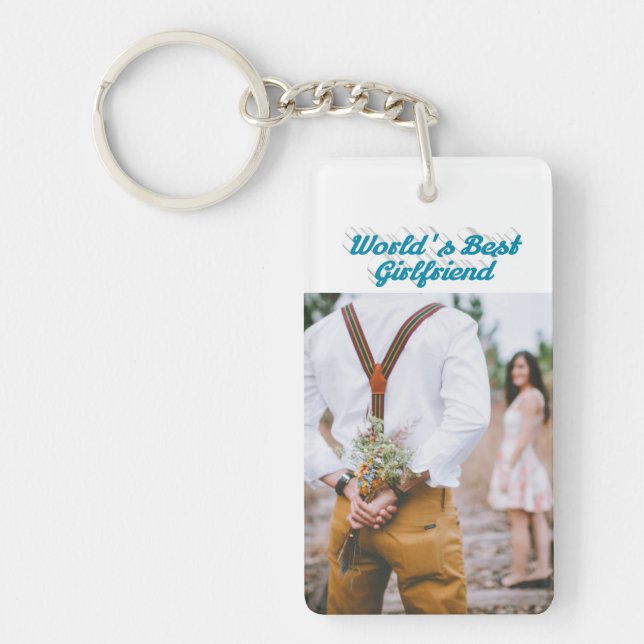 Girlfriend photo sky blue script   keychain (Front)