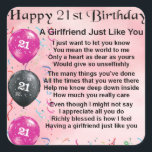 Girlfriend poem - 21st Birthday Design Square Sticker<br><div class="desc">A great gift for a girlfriend on her 21st birthday</div>