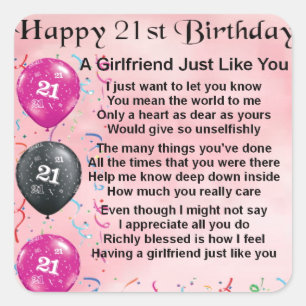 Girlfriend poem - 21st Birthday Design Square Sticker