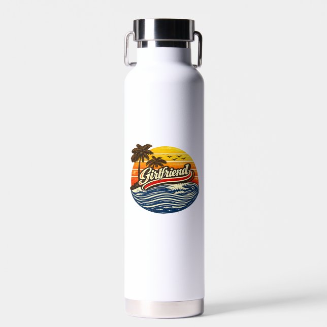 Girlfriend Retro Sunset Design Water Bottle (Front)