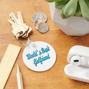 Girlfriend sky blue script   keychain