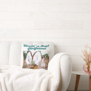 Girlfriend with green script photo throw pillow