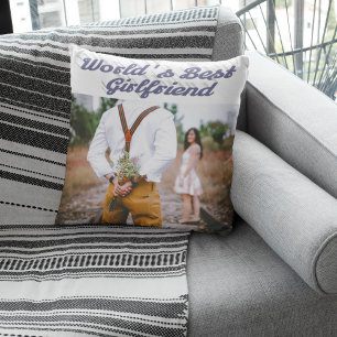 Girlfriend with grey script photo throw pillow
