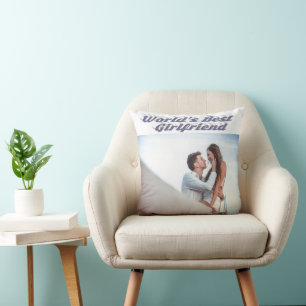 Girlfriend with grey typography photo throw pillow