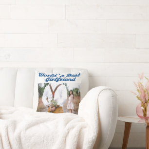 Girlfriend with sea blue script photo throw pillow