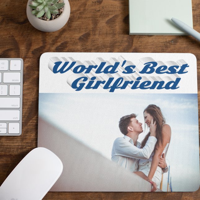Girlfriend with sea blue typography photo mouse pad (Creator Uploaded)