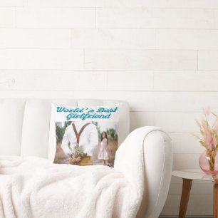 Girlfriend with sky blue script photo throw pillow