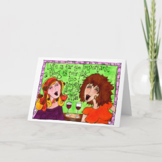 Girlfriends Wine Happy Hour Laughing Illustration Card