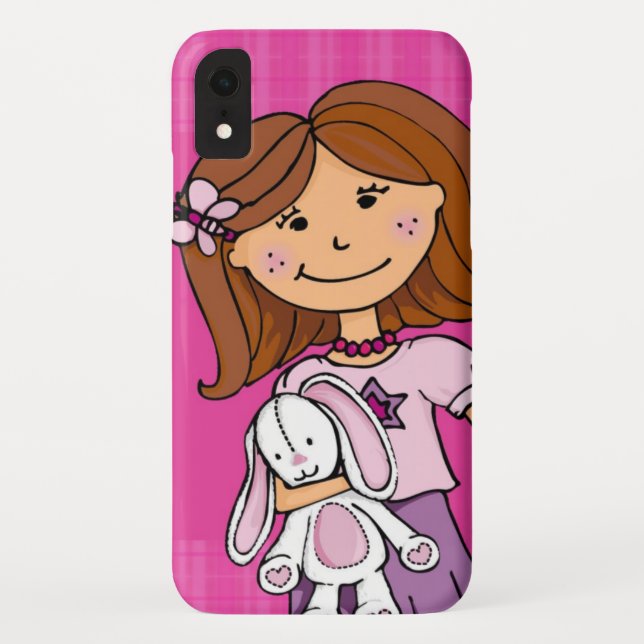 Girlie bunny rabbit hug graphic pink Case-Mate iPhone case (Back)