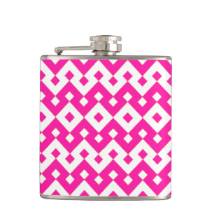 Girlie Candy Pink and White Geometric Hip Flask