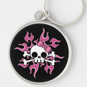 Girlie Flaming Skull Keychain