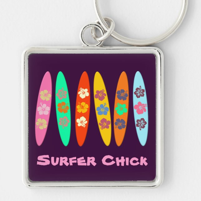 Girlie Flowered Surfboards Keychain (Front)
